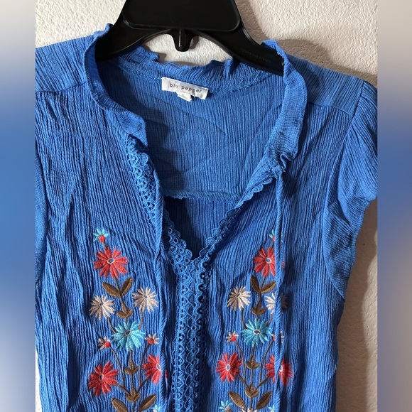 Blu Pepper Blue Tie Front Cap Sleeve Blouse L - Picture 5 of 10